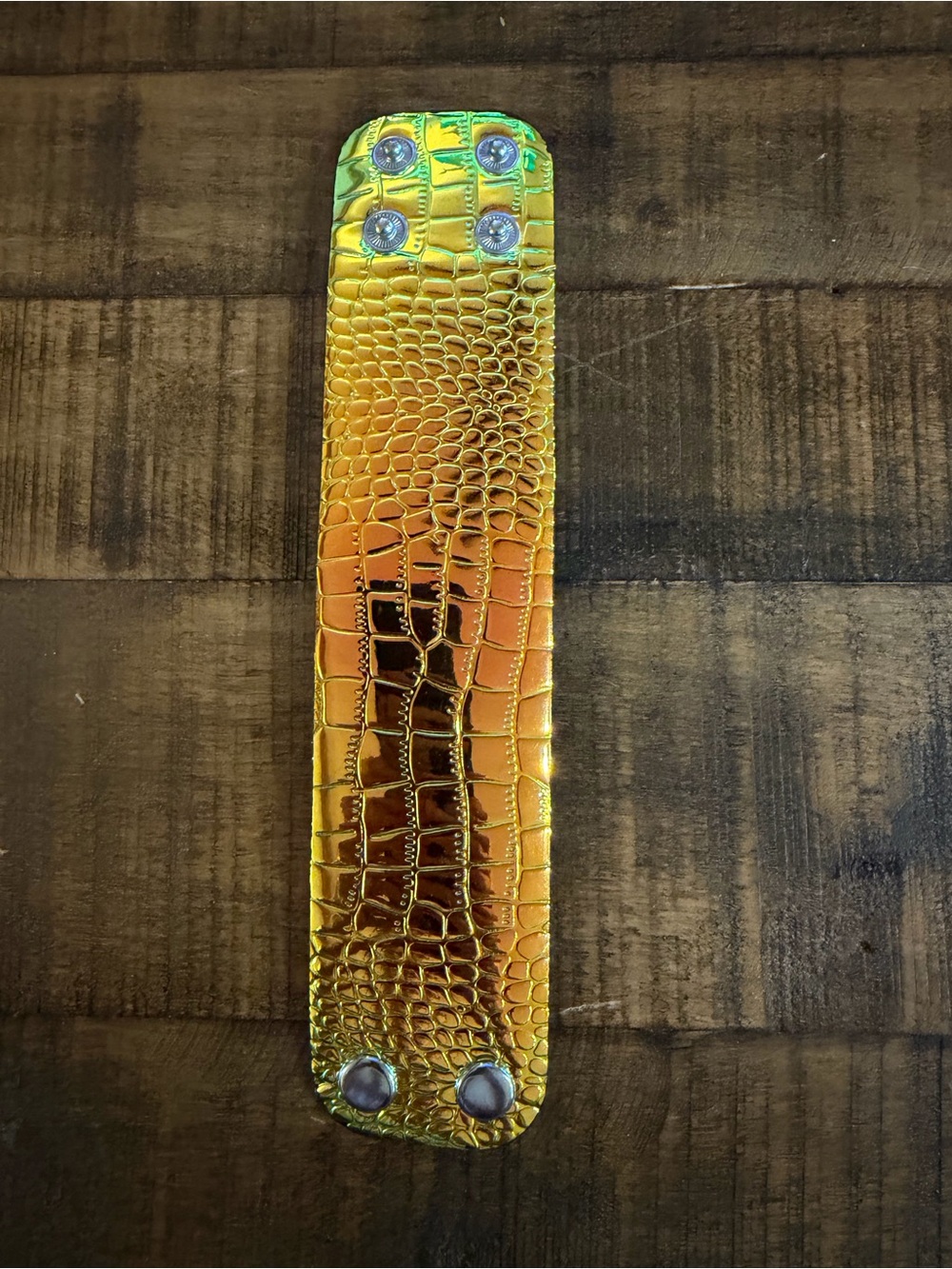 paparazzi Gold Croc-Embossed Snap Cuff Bracelet